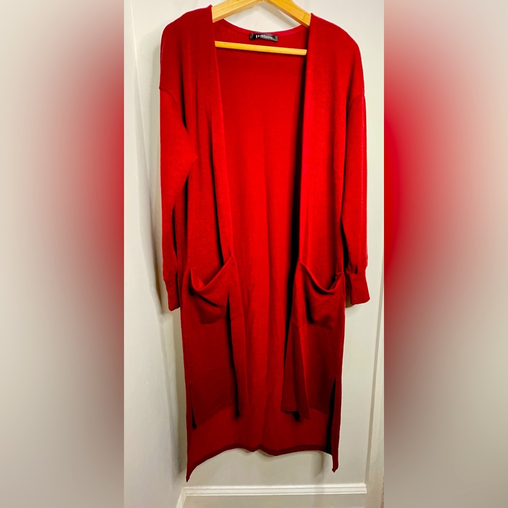 Mid-calf length rich red sweater